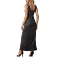 thumbnail image 3 of Vestido de satén INSPIRE CHIC para mujer con fruncido en la parte delantera, elegante para invitadas de boda, con tirantes anchos, vestido maxi partido en S negro, 3 of 5