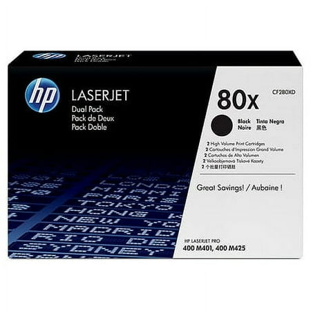UPC: 0886112379643 | HP 80X (CF280XD) Toner Cartridges – Black High Yield (2 pack)