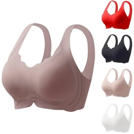 Sentmoon Push Up Bras for Women Plus Size Wireless Bras for Women Lift Wide Strap Stretchy Underwear Color Block Yoga Bras Lightweight for Daily Wear Coffee XXXL