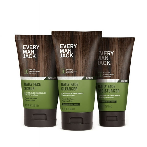 Every Man Jack Mens Daily Skin Regimen Set - Face Scrub, Wash, & Lotion