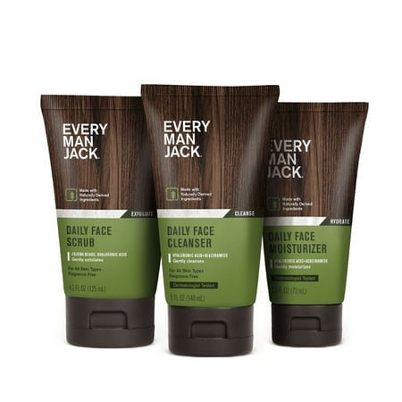 Every Man Jack Mens Daily Skin Regimen Set - Face Scrub Wash & Lotion