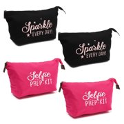 4 Pack Cute Canvas Makeup Toiletries Bags with Zipper for Women Girls, Travel Cosmetic Storage Organizer Pouches, 2 Colors