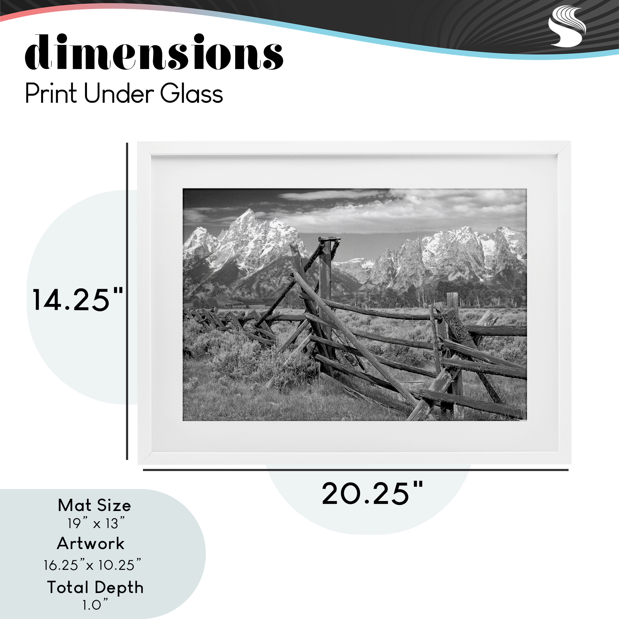Grand Tetons Mountains & Fence White Framed Print Under Glass, design by MJ Photography