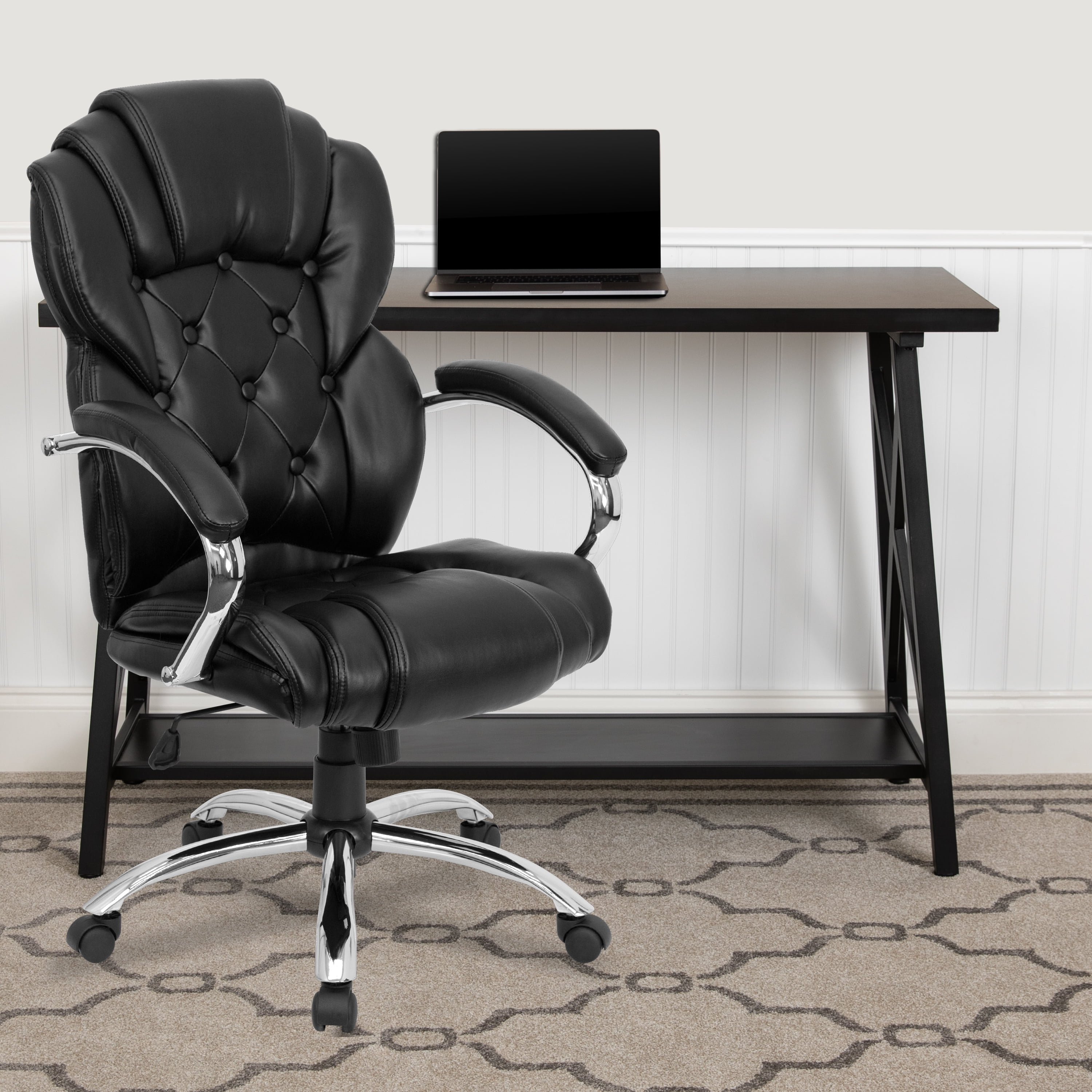 High Back Transitional Style Black Leather Executive Swivel Chair with Arms ... 