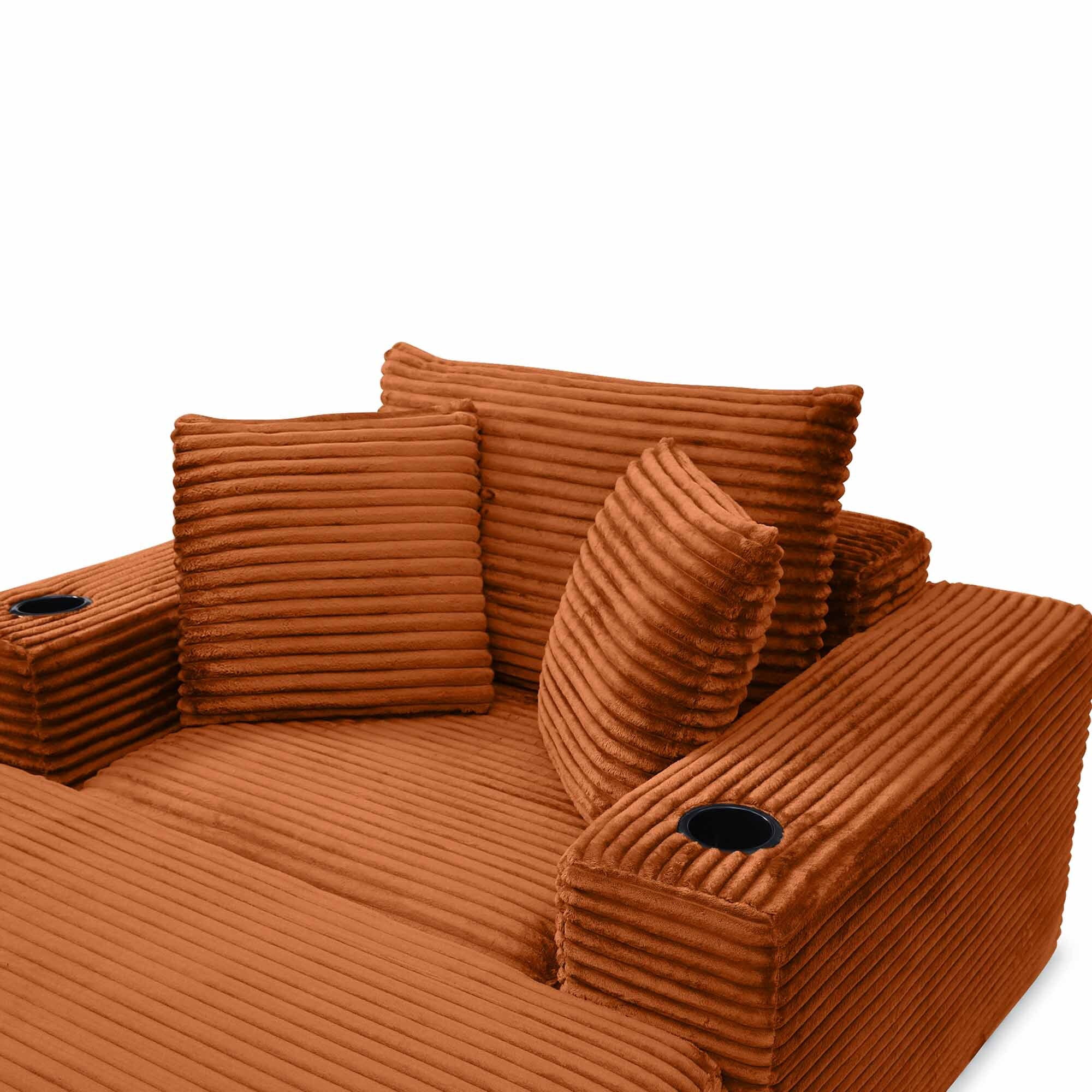 Lunale Boneless Chaise Lounge Chair with Ottoman, 52" Oversized 3-in-1 Convertible Sofa Chair for Living Room, Orange Corduroy