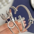 thumbnail image 4 of HOOUN Fashion Silver Cross Cuff Bracelet Men Adjustable Stainless Steel Bangle Jewelry-#16, 4 of 5