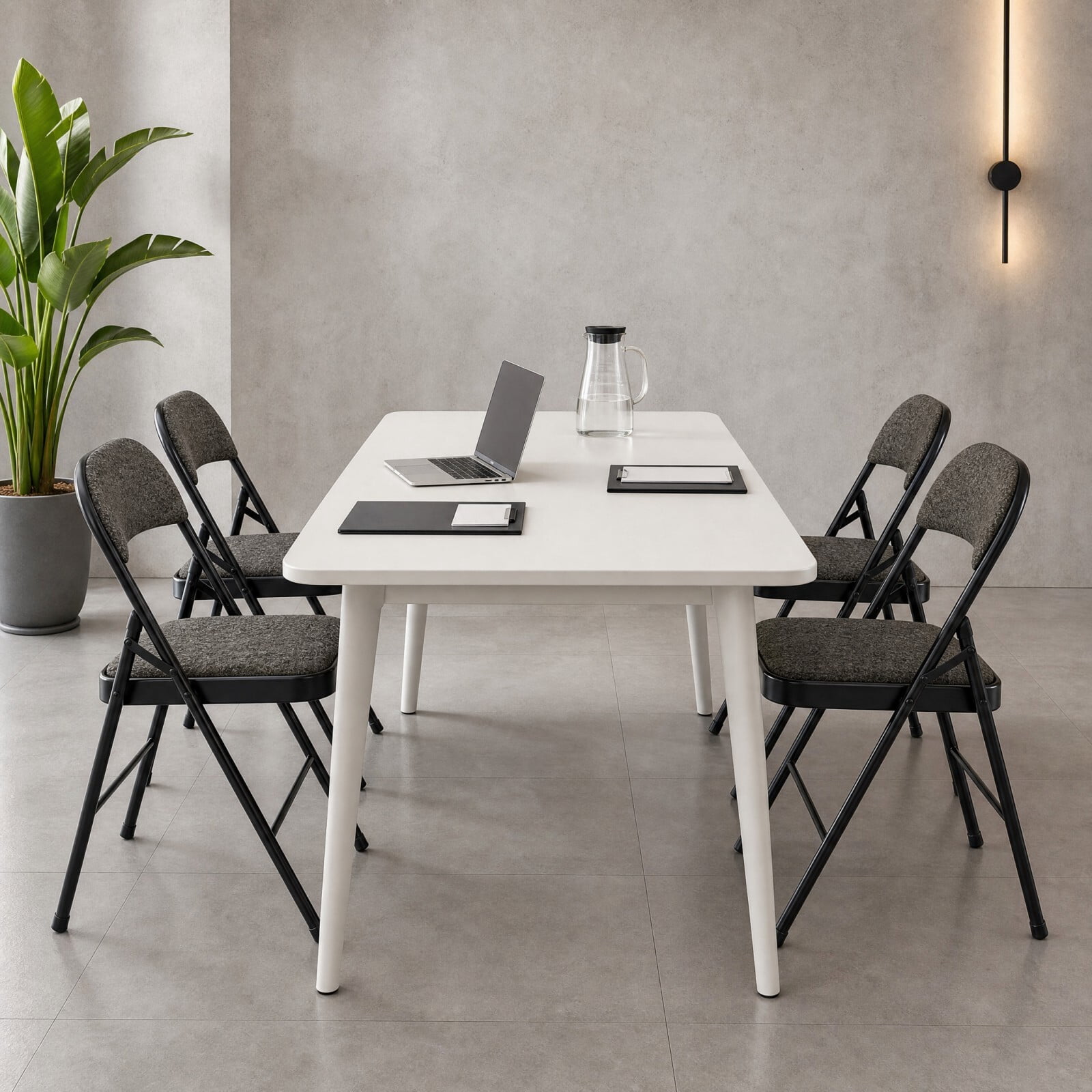 Kelno Folding Chair Set of 4 Fabric Padded Guest Chairs with Lightweight Sturdy Metal Frame, Black Gray