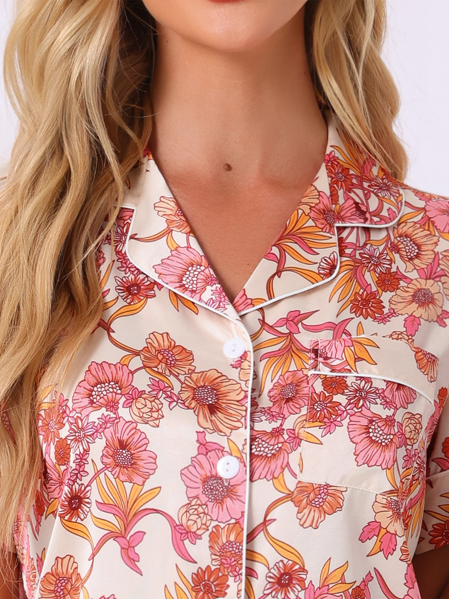 DARING DIVA Women's Hawaiian Shirt with Shorts Pajamas Set XS Light Pink