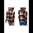 thumbnail image 3 of Blusas de Trabajo Básicas Informales para Mujer, con Cuello en V, Estampado A Cuadros, Puños y Larga. Naranja M, 3 of 7
