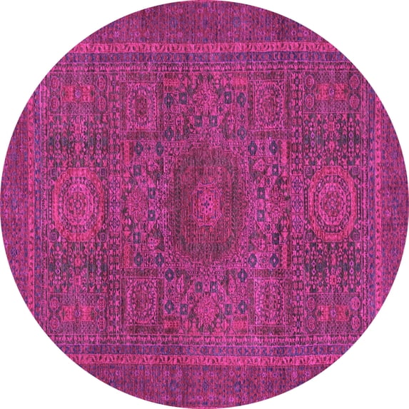 Ahgly Company Indoor Round Abstract Pink Modern Area Rugs, 4' Round