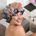 thumbnail image 5 of Shower Caps,Pioneer Flower Floral Print Pattern Waterproof Shower Cap for Women 4 Pieces,Double Reusable Hair Cover for Shower PEVA Elastic Stretch Hem, 5 of 7