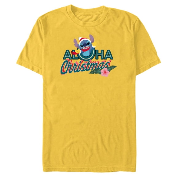 Disney Stitch Aloha Christmas Holiday Standard - Short Sleeve Blended T-Shirt for Adults – Customized-Yellow