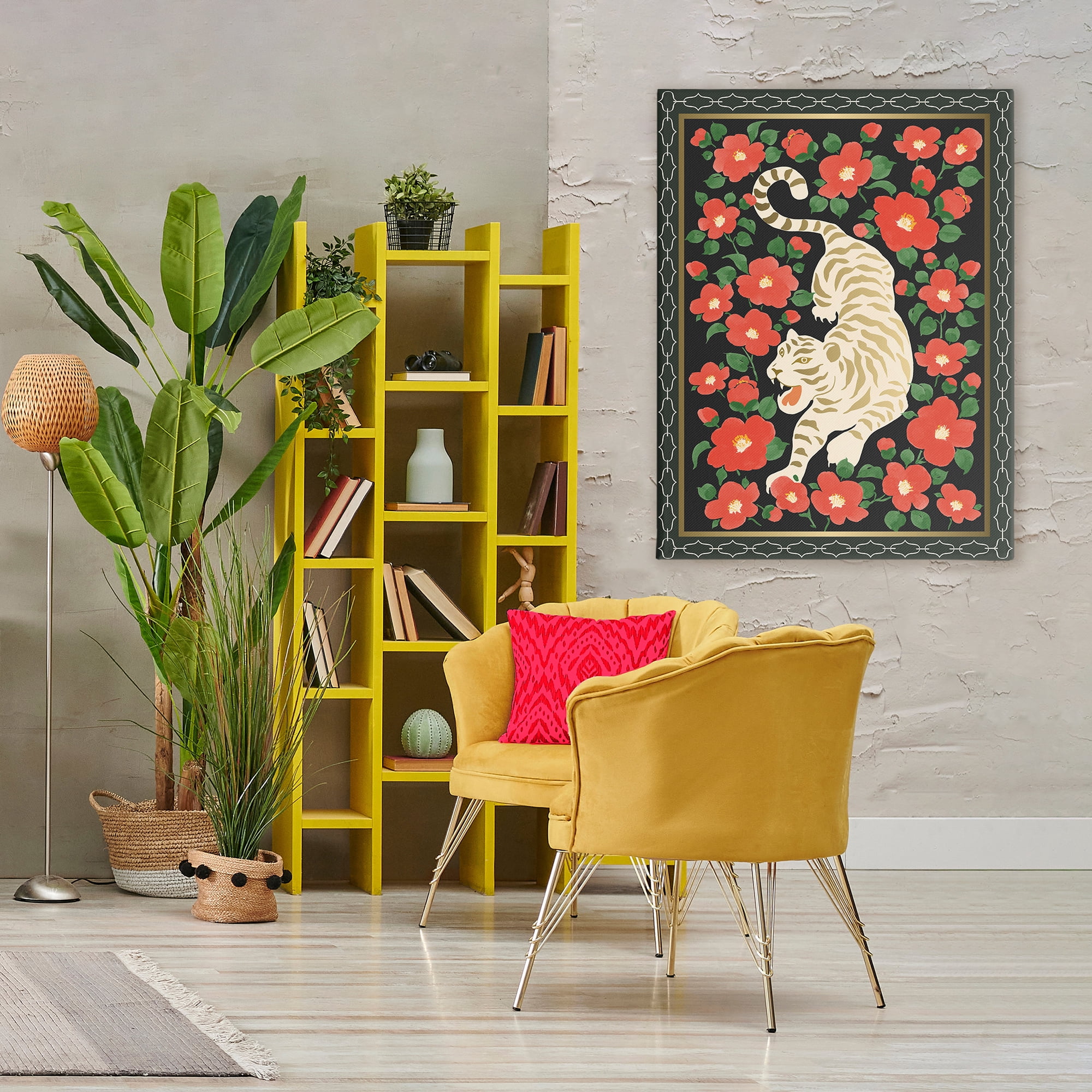 Stupell Industries Ivory Tiger Among Camelias Canvas Wall Art, design by Karolina Sato