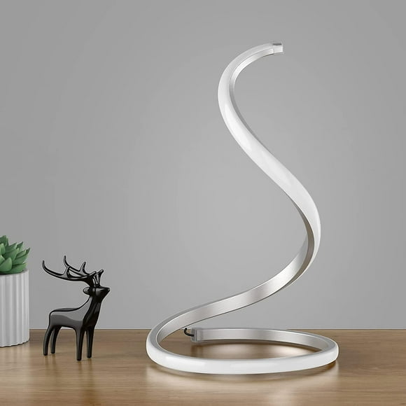 Spiral Modern Desk Lamp (silver), Stepless Dimming Bedside Lamp, 3 Color Warm Bedside Lamp, Bedroom Living Room Office Home Curved Art Deco Desk Lamp
