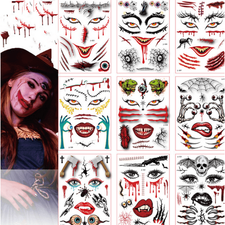 Lot De 8 Grandes Feuilles De Tatouages Temporaires Halloween Suicide Squad - 105 Motifs