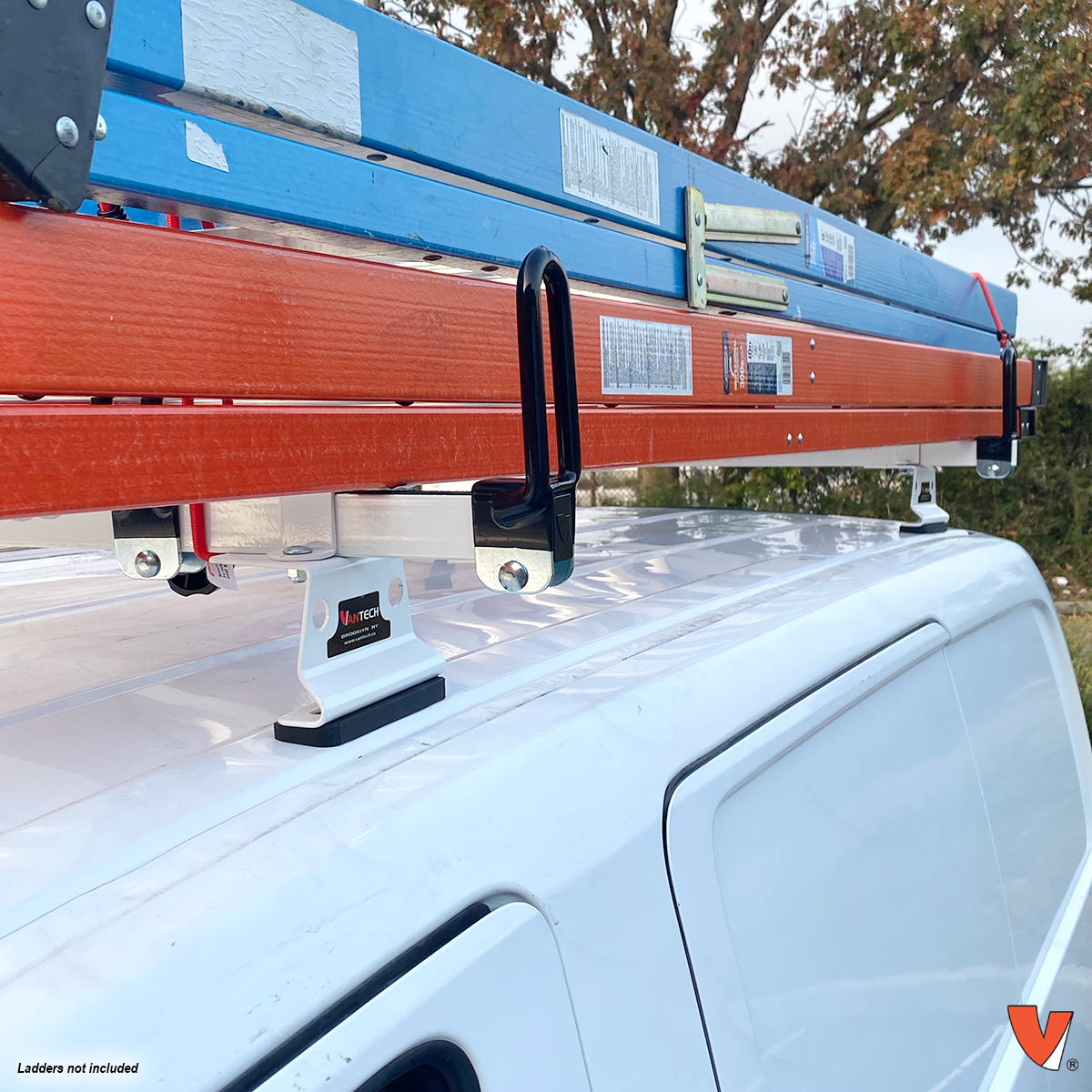 Vantech Heavy Duty 2 Bar Ladder Roof Rack Fits: Nissan NV200 2013-on (White)