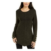 ALFANI Womens Black Metallic Snap Cuffs Ribbed Pinstripe Long Sleeve Jewel Neck Evening Sweater Petites M