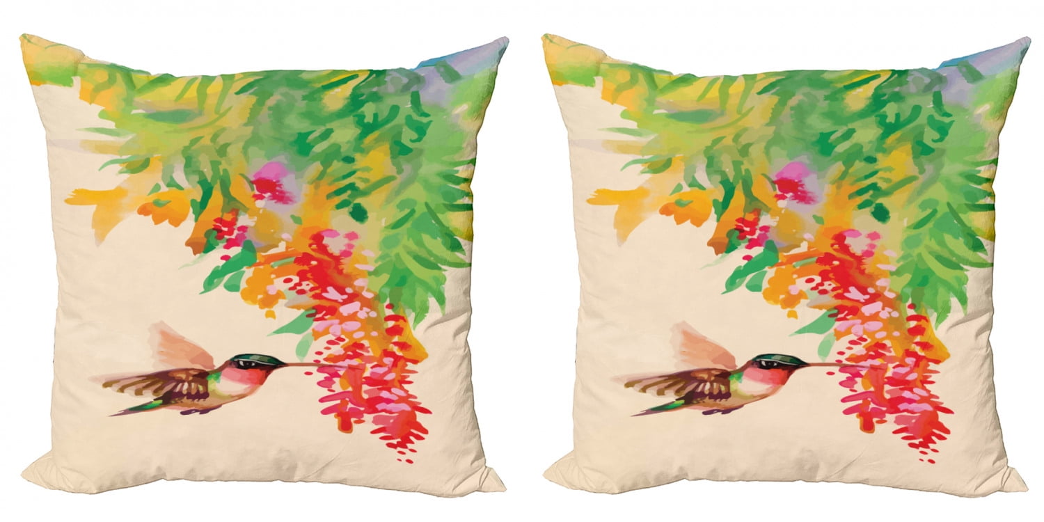 Watercolor Animal Throw Pillow Cover Hummingbird Dog Couch Bed Sofa Cushion Case