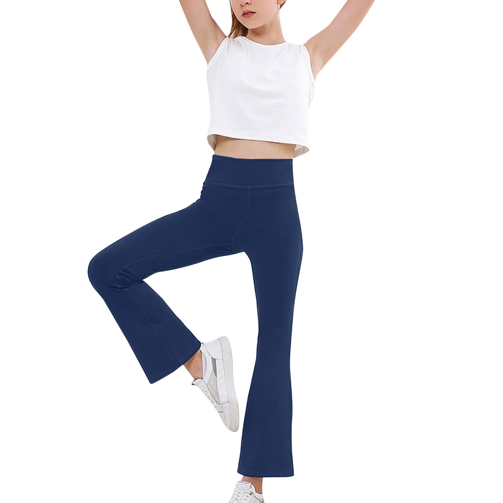 KaLI_store Pants for Teen Girls Girls Yoga Pants Cross High Waisted Flare  Pants Casual Activewear Kids Bell Bottoms Pants Navy,13-14 Years 