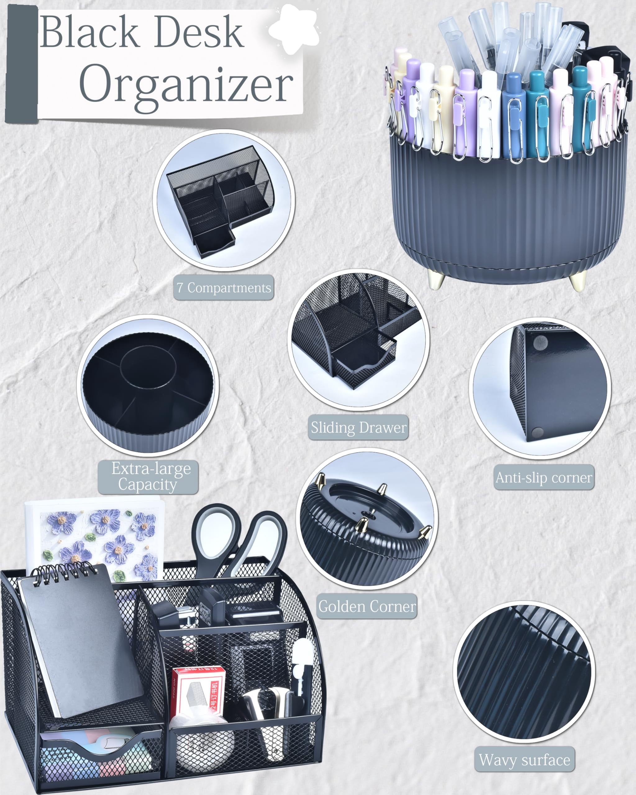Black Desk Accessories And Organizers With Organizer 360°rotating Pen Holder Stapler A Lot Of Office Supplies Beautifully Presented In Gift Box