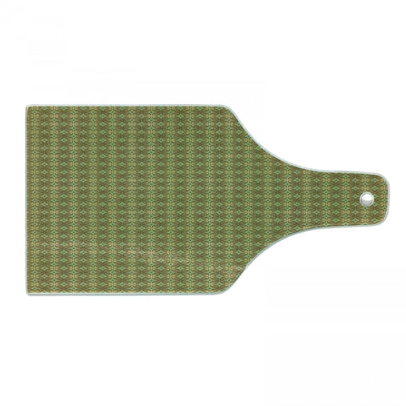 Earth Tones Cutting Board, Natural Colors Inspired Leaf Shapes with Symmetrical Rhombus and Flower Motifs, Decorative Tempered Glass Cutting and Serving Board, in 3 Sizes, by Ambesonne