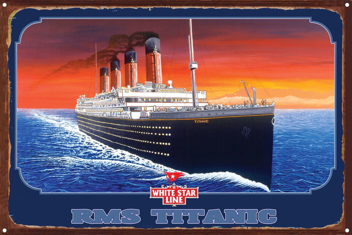 RMS Titanic Rustic Metal Art Print by David Linton (12" x 18