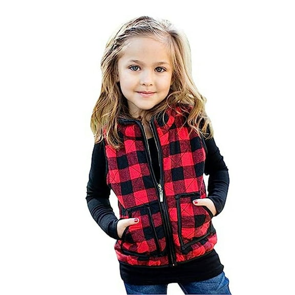 Younger Tree Kid Little Girls Puffer Lightweight Plaid Quilted Vest Cute Winter Outwear Padded Outfit for 7-8T