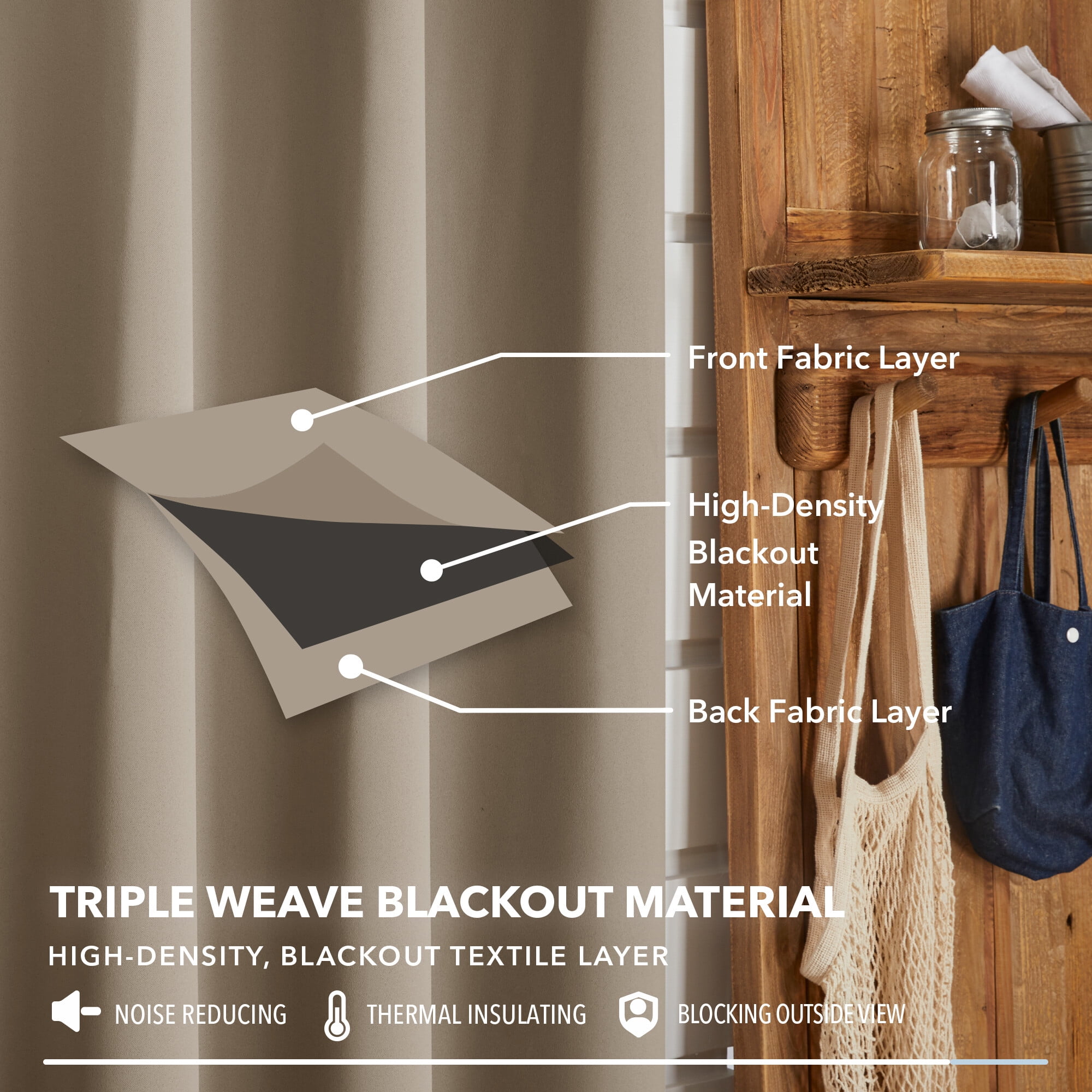 Deconovo Khaki Thermal Insulated Blackout Solid Grommet Curtains for Bedroom, 52"x72", 2 Panels