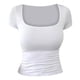 thumbnail image 1 of Camiseta de manga corta con cuello en U ajustada para mujer: top informal de color liso, material suave y transpirable, tallas S/M/L/XL/XXL., 1 of 3