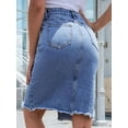 thumbnail image 4 of Women'S High Waisted Split Front Raw Hem Bodycon Midi Denim Skirt Blue M, 4 of 8