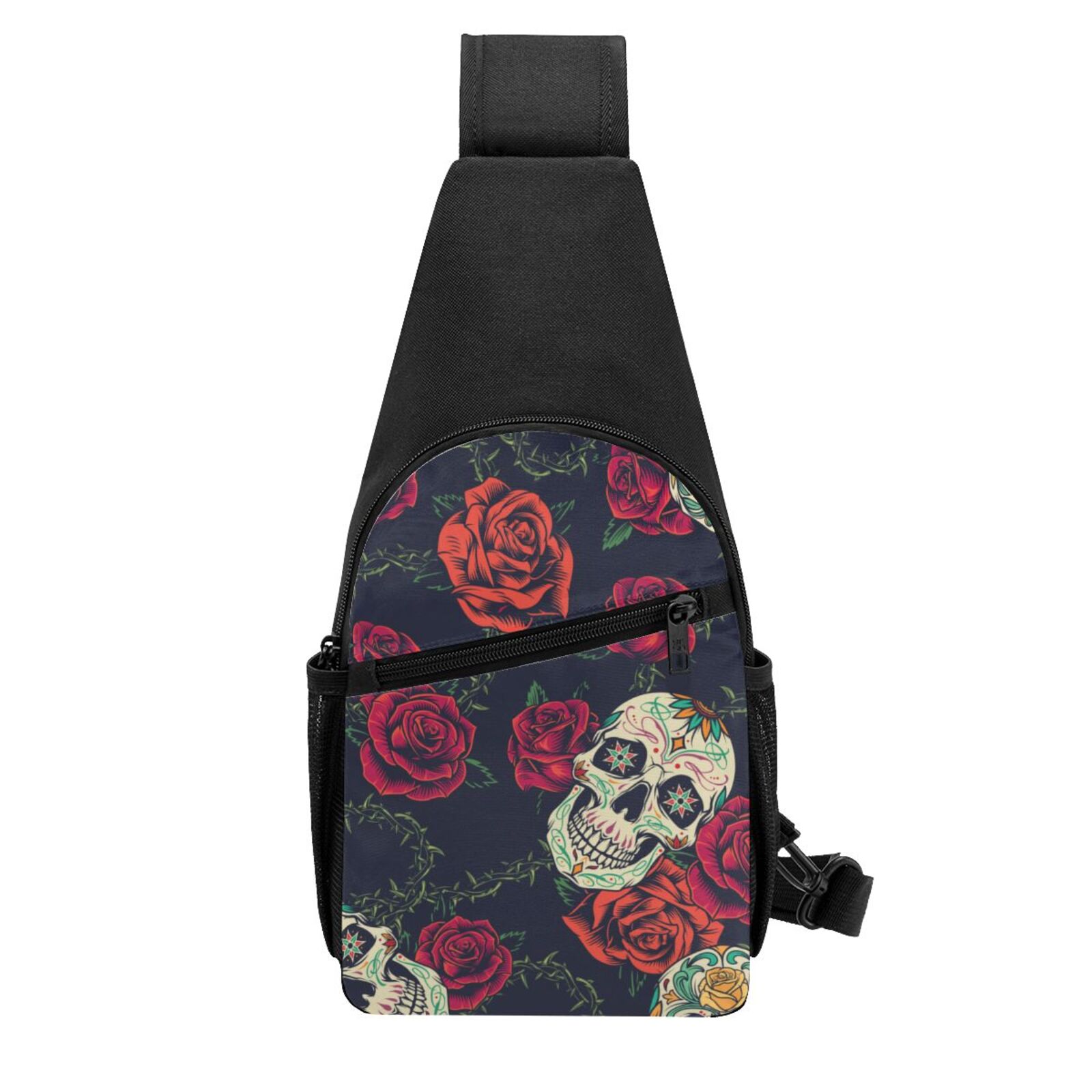 Xecao's Roses Skulls Print Sling Bag: A Versatile Chest, Shoulder, and Crossbody Backpack for Casual Days Out, Perfect for Both Men and Women