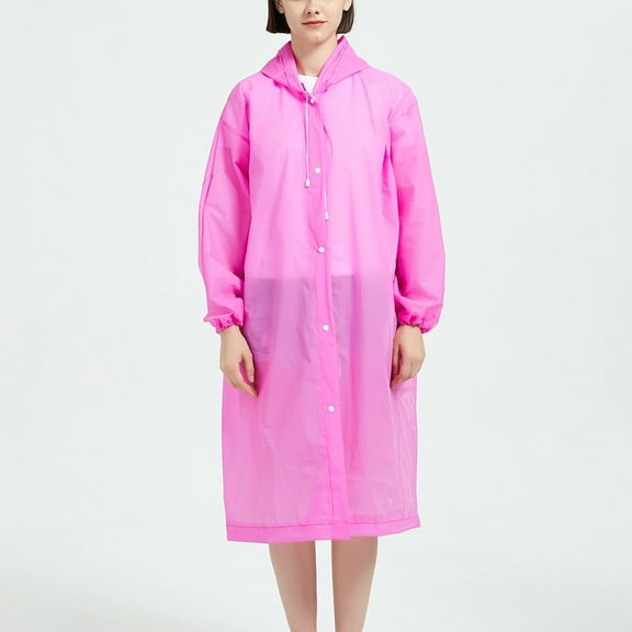 Men's and Women's Stylish Waterproof Lightweight Long Rain Jacket Active Outdoor Hooded Raincoat with Button