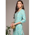 thumbnail image 3 of DWEEP SARA Women’s Turquoise Blue Viscose Rayon Ethnic Motifs Straight Kurta S/36 Shirt Collar 3/4 Sleeves Printed Tunic Top, 3 of 8