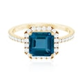 thumbnail image 4 of Rosec Jewels London Blue Topaz Halo Engagement Ring with Diamond - Asscher Cut Ring - AAA Grade Certified - With Jewelry Box, 18K Yellow Gold, US 5.00, 4 of 8