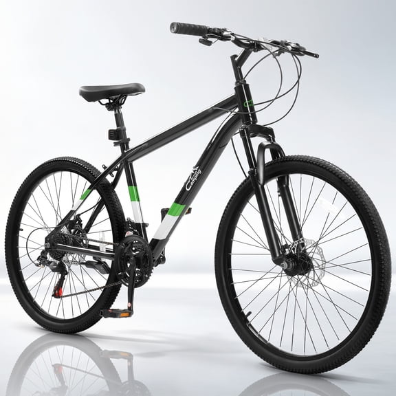 Ktaxon 26" Mountain Bike for Men, 21-Speed Adult Bike with Trigger Shifter, Front Suspension, Disc Brakes, 2.125" All-Terrain Tires,Black Green