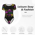 thumbnail image 6 of Naloa Mardi Gras with Flamingo Women's Short-Sleeved Onesie, One-Piece Swimsuit for Parties, dates, clubs - Small, 6 of 9