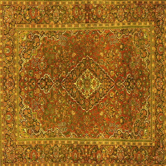 Ahgly Company Indoor Square Persian Yellow Traditional Area Rugs, 5' Square