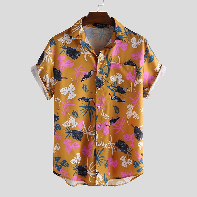 INCERUN Men's Vintage Floral Short Sleeve Beach Party Casual Shirt ...