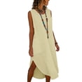 thumbnail image 2 of Miluxas Womens Tshirt Dress Summer Casual Scoop Neck Sleeveless Tank Dress Side Slit Swing Solid Dress Vacation Beach Sundress with Pockets Beige, 2 of 6