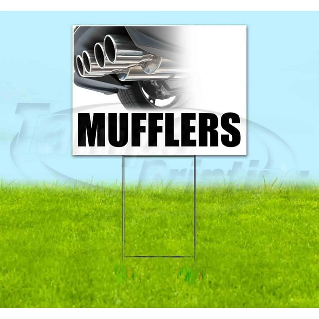 Mufflers (18" X 24") Yard Sign, Quantity Discounts, Multi-Packs, Includes Metal Step Stake, Bandit Sign