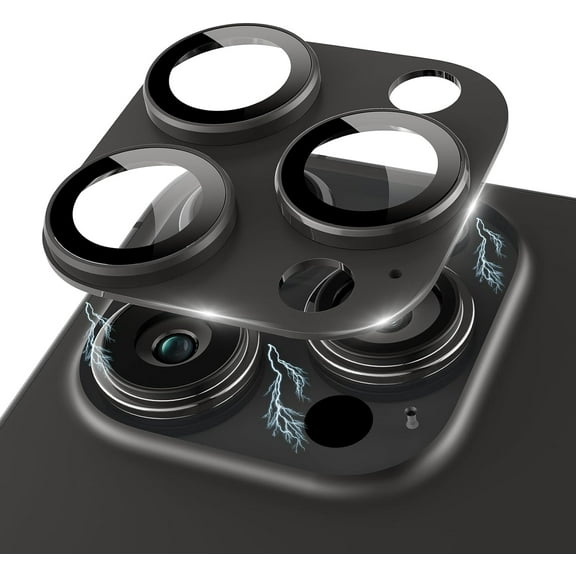 for iPhone 15 Pro/iPhone 15 Pro Max Camera Lens Protector [Full Coverage Metal] 9H Tempered Glass Screen Case Friendly Camera Cover for iPhone 15 Pro Max Titanium Black