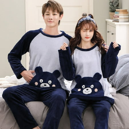 

DanceeMangoo Autumn Winter Couple Pajamas Warm Flannel Man Pajamas Sets Sleepwear Family Pijama Lover Night Men & Women Casual Women Pyjamas