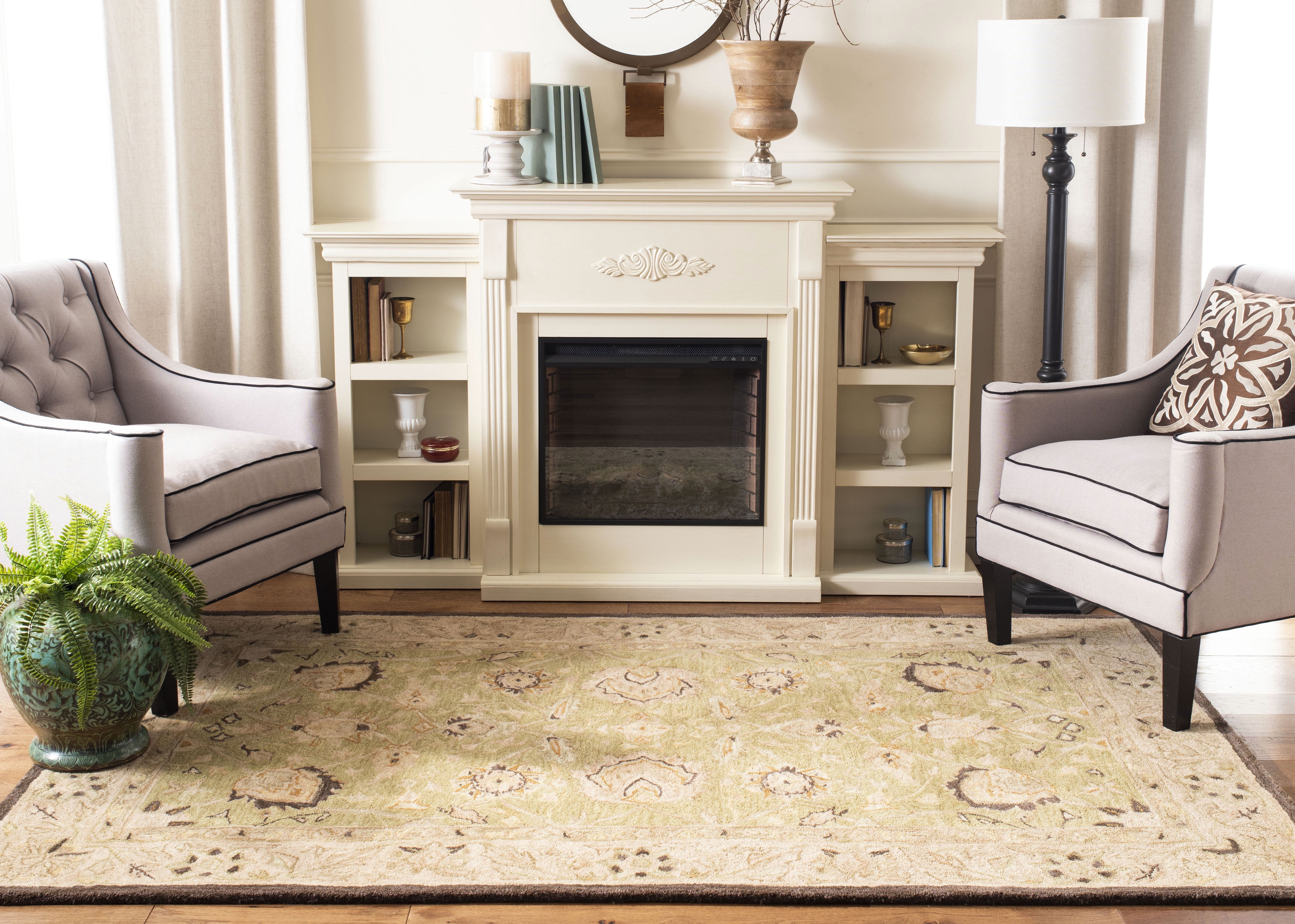 SAFAVIEH Anatolia Venice Floral Wool Area Rug, Sage/Beige, 3' x 5'