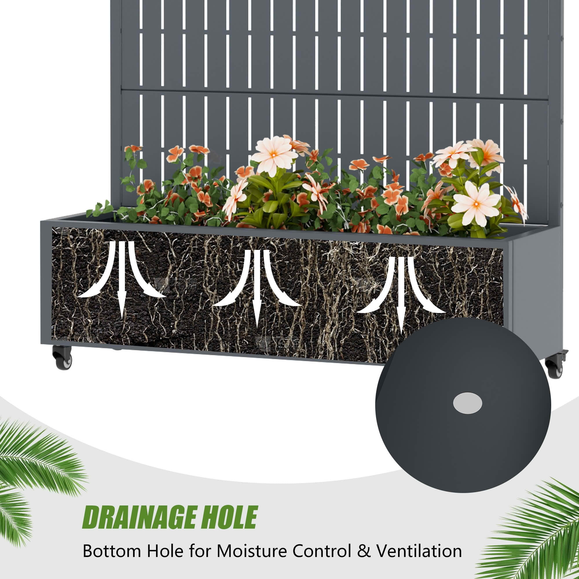MAYEERTY 72X47" Metal Outdoor Cambrian Gray Privacy Screen with Planter Box for Backyard & Garden, 5 Piece Set