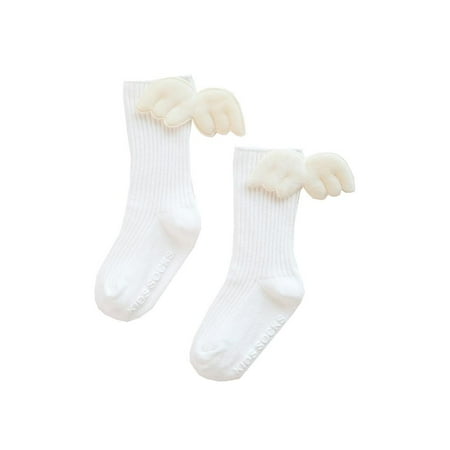 

Baby Girls Knee High Bow Socks Toddler Autumn Winter Angel Wing Combed Cotton Spanish Style Plain Ribbed Non-slip Stockings White/S
