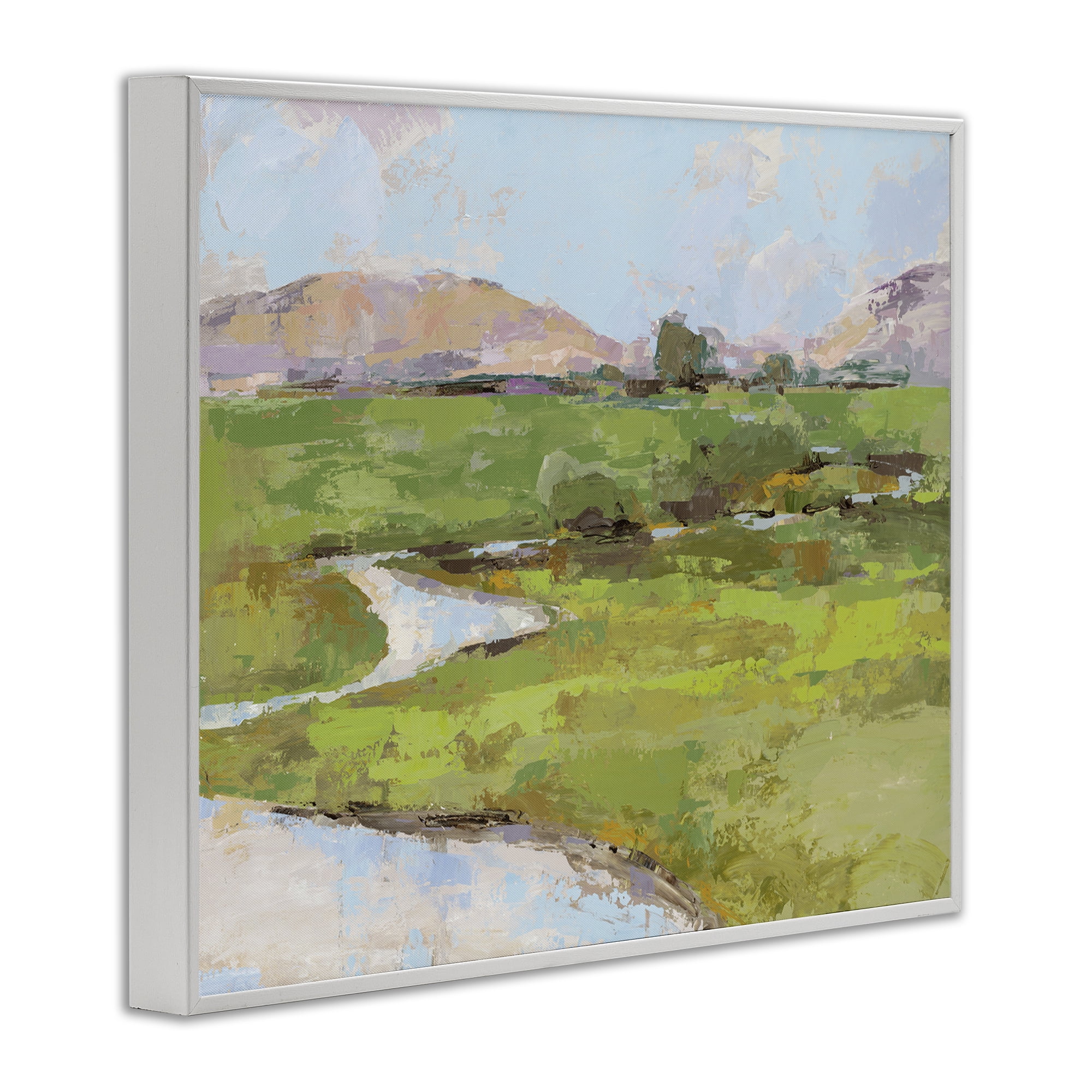 Stupell Industries Hillside Winding Stream Landscape Painting White Framed Art Print Wall Art, 30 x 24