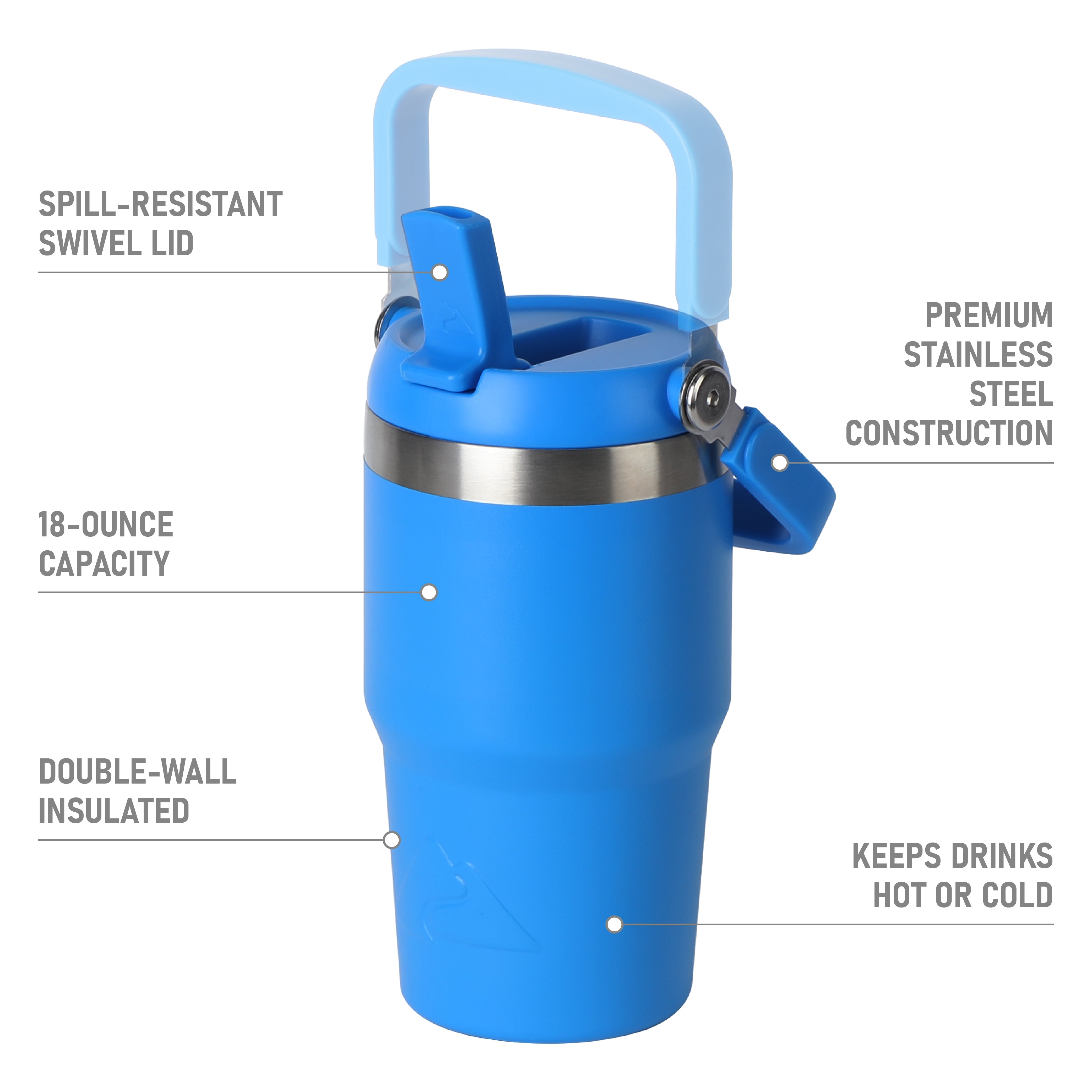 Ozark Trail 18 oz Stainless Steel Insulated Swivel Tumbler, Electric Blue