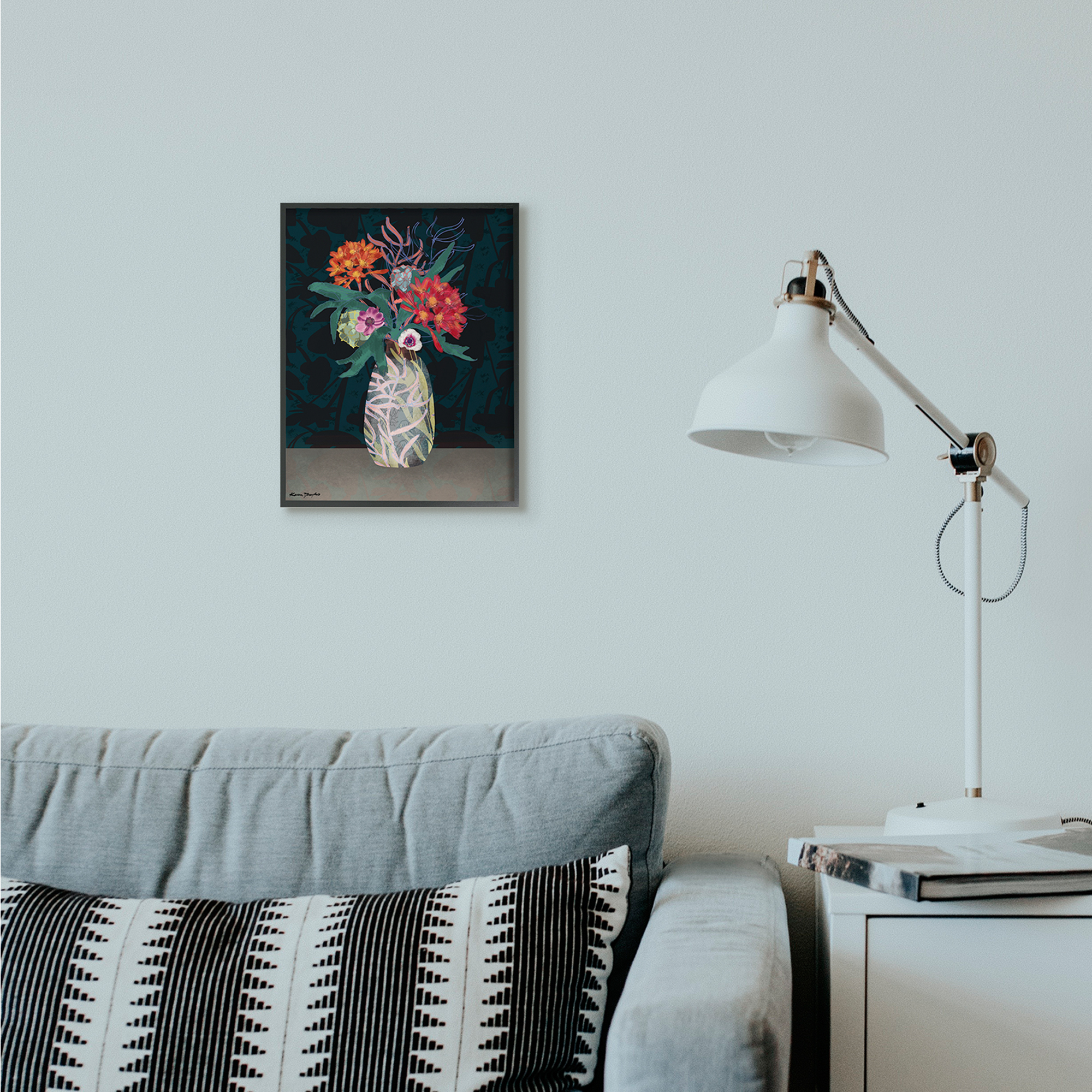 Stupell Industries Flower Vase Pattern Collage Design Graphic Art Black Framed Art Print Wall Art, 11x14, by Karen Dreyfus