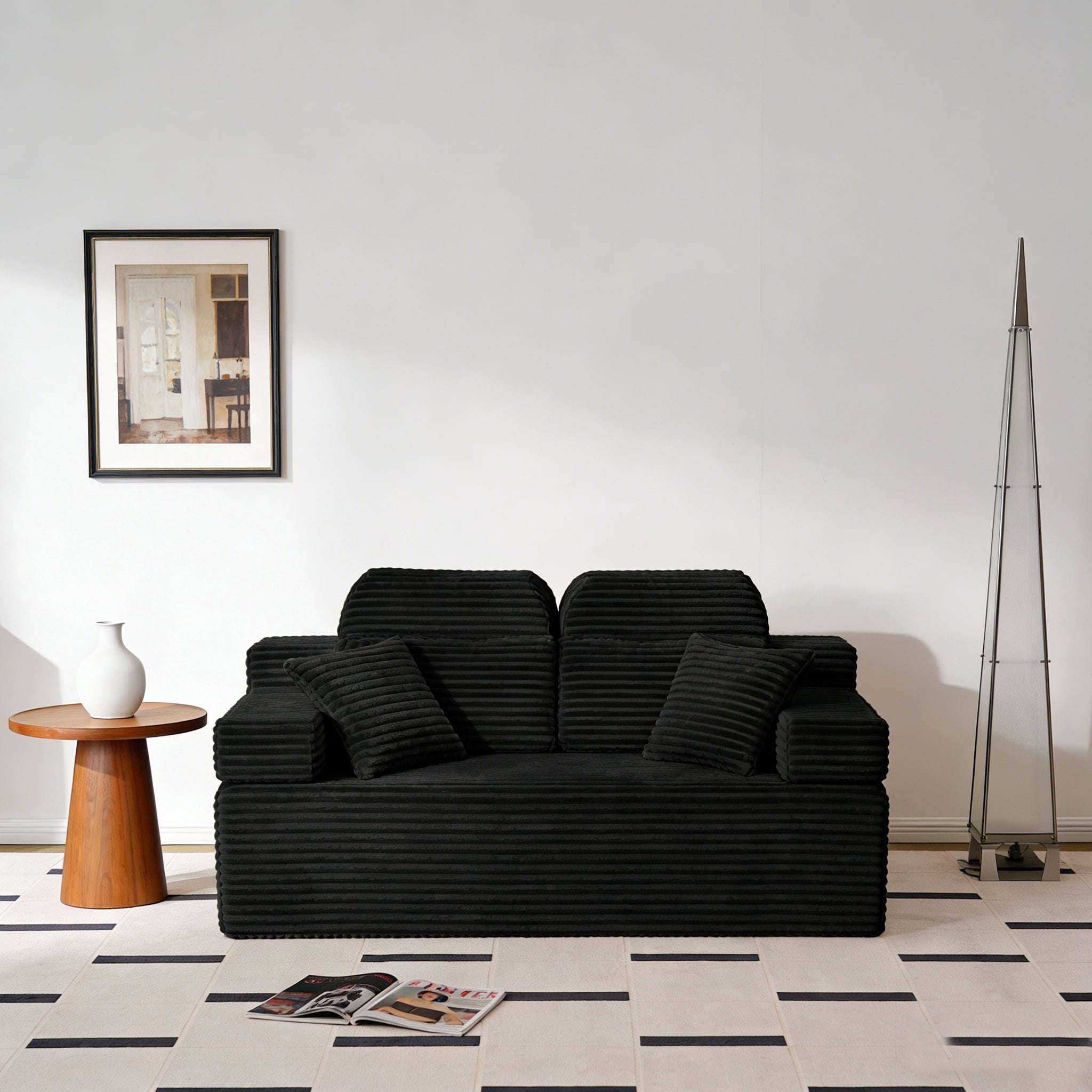 71" High Backrest Sofa for Small Spaces, Compressed Corduroy Couch with Deep Seating for Living Room, Bedroom, Black