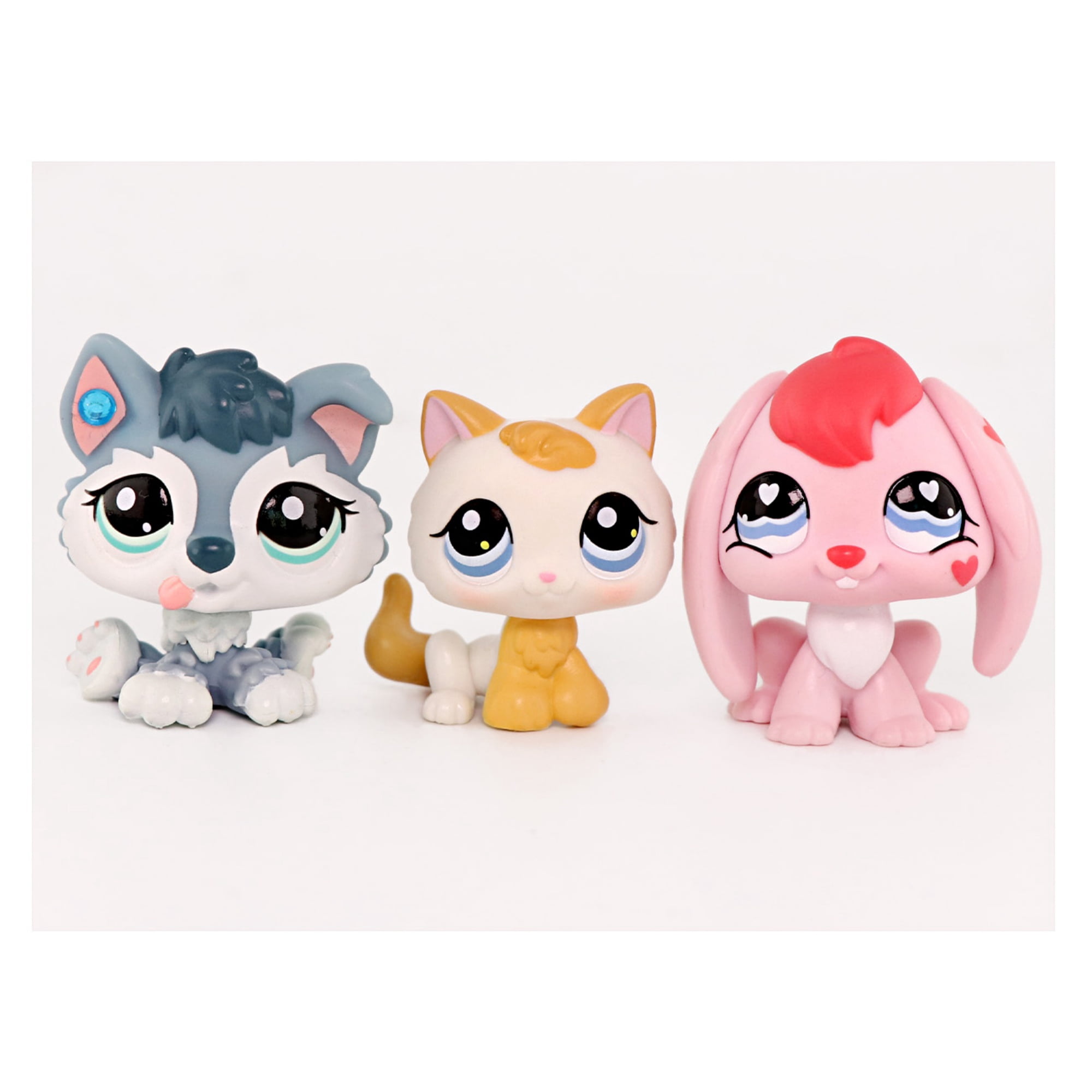 3lot Mini Pet Toys Kitten Cat #134 Husky Puppy #2036 Bunny Rabbit #557,Cartoon Animal Figurines Easter Gift for Kids